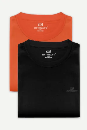 Round Neck - Orange and Black Solid T-Shirt Pack Of 2 Combo For Men | Ariser