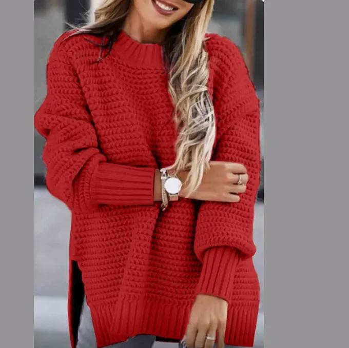 Round Neck Slit Sweater