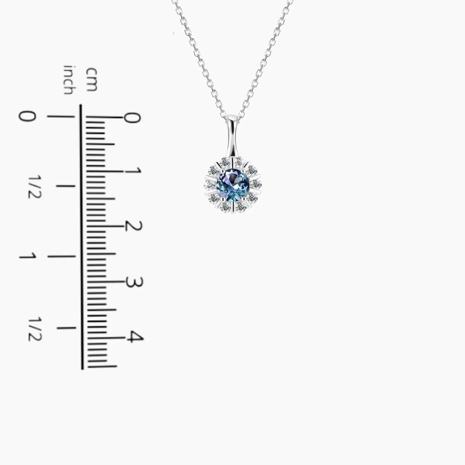 Round Shape Alexandrite Halo Pendant Necklace in Silver - Irosk Australia®