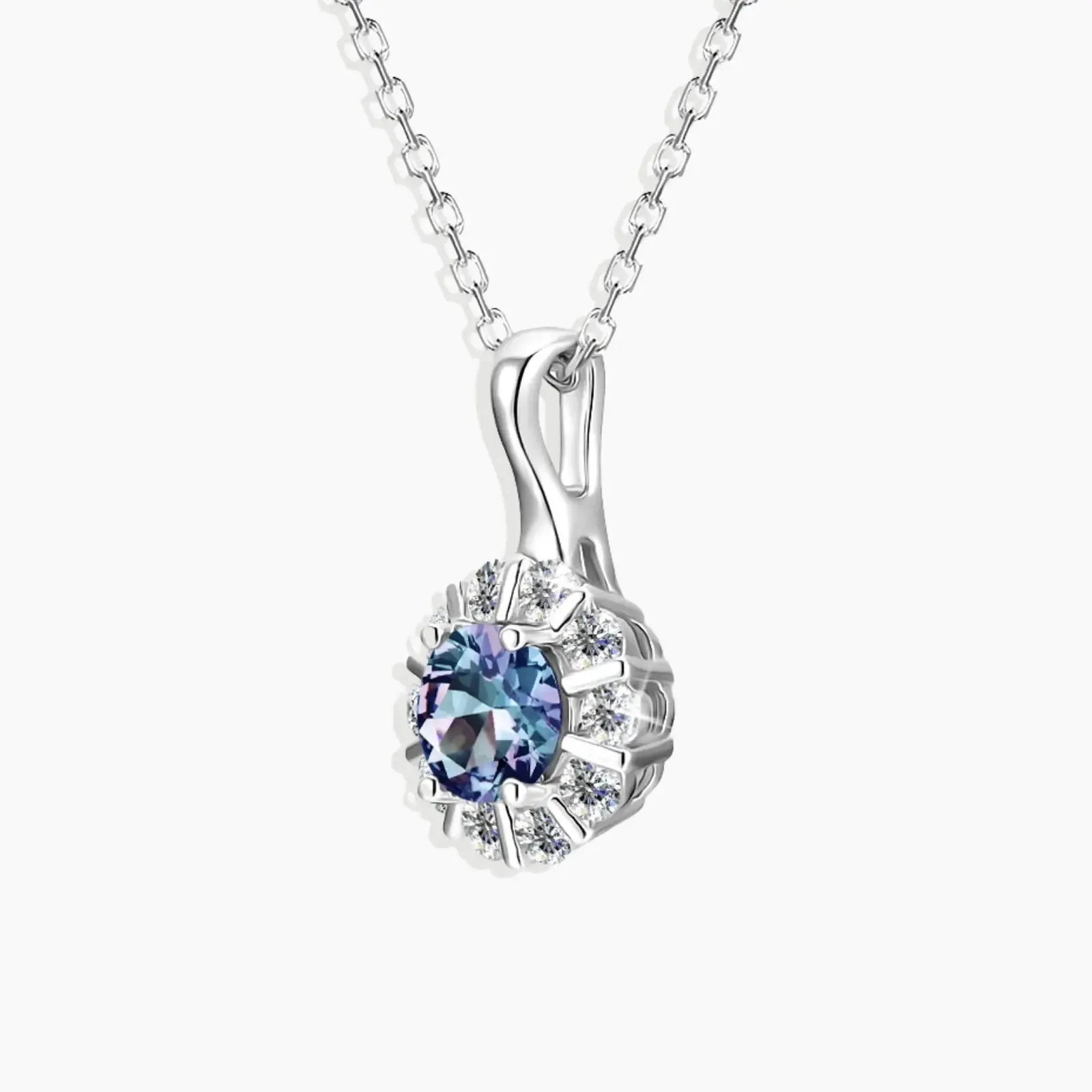 Round Shape Alexandrite Halo Pendant Necklace in Silver - Irosk Australia®