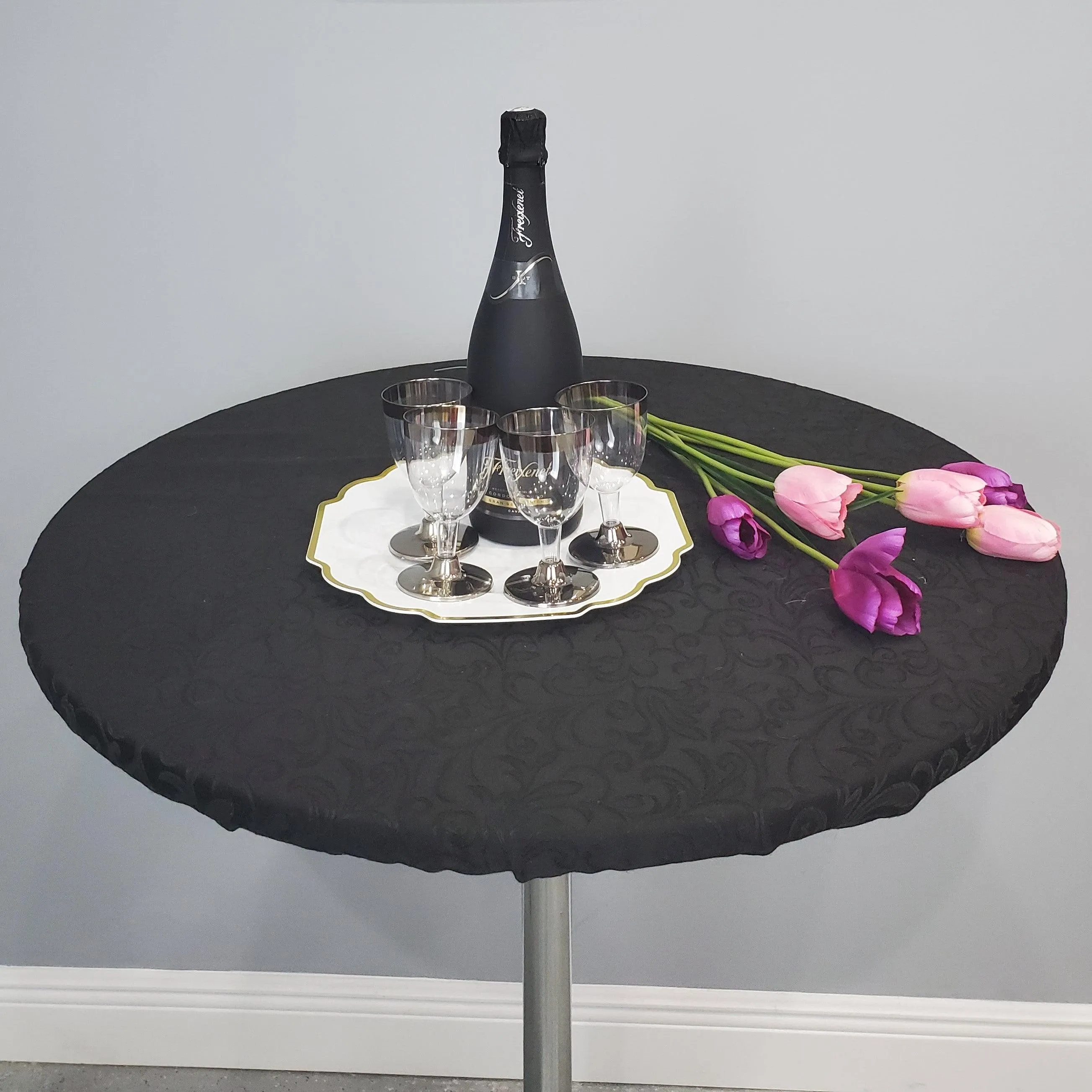 Round Somerset Damask Table Topper With Elastic