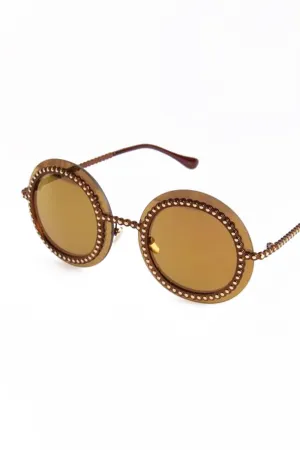 Round Studded Mirror Sunglasses