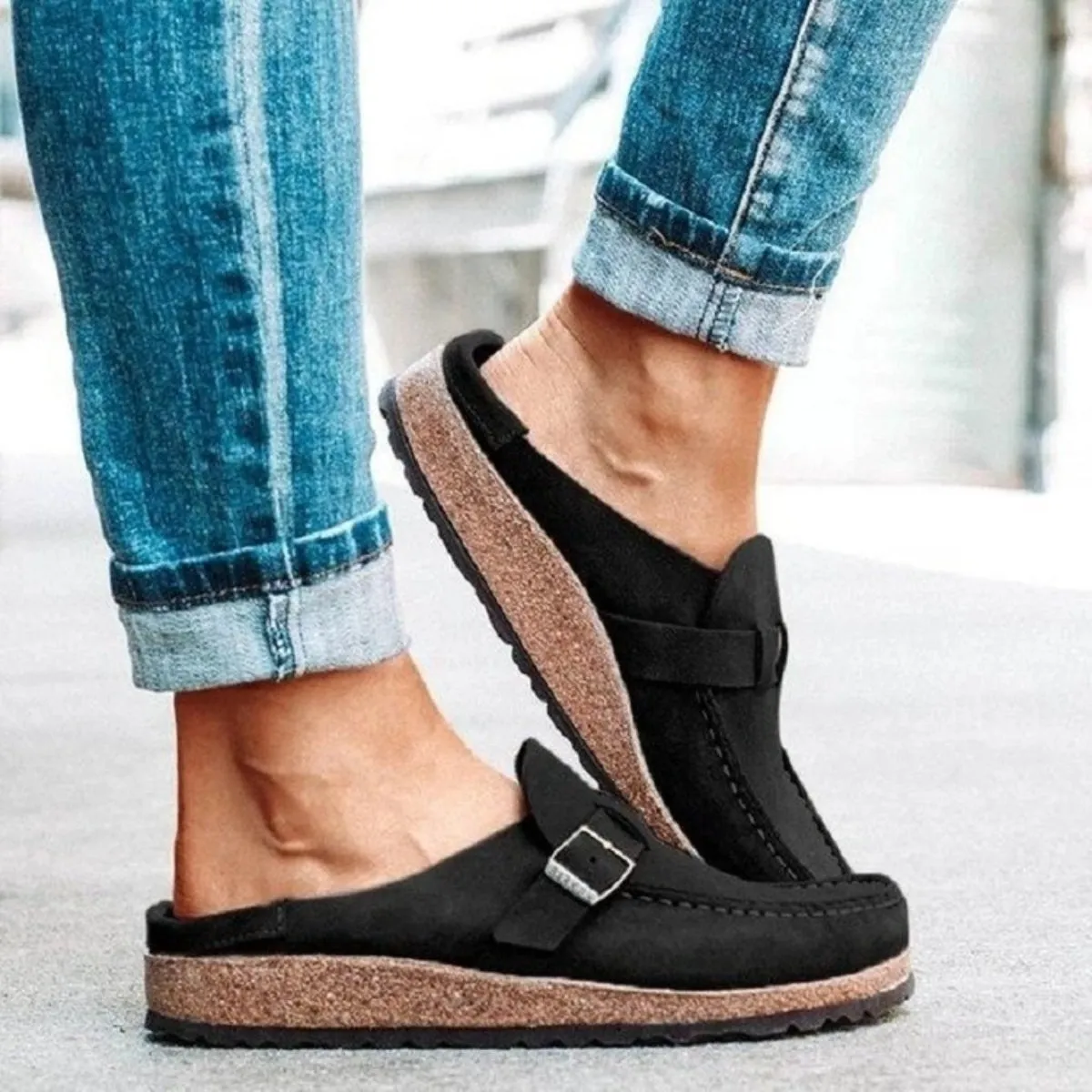 Round Toe Low Heel Buckle Sneakers