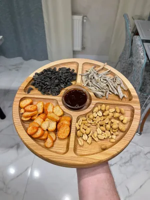 Round wooden serving tray