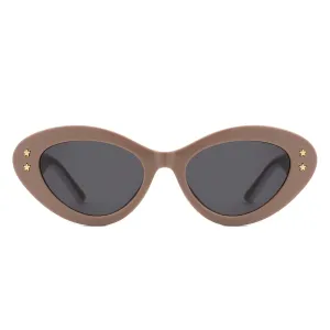 Rounded Cat Eye Sunglasses in Brown & White