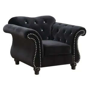 Roxy Contemporary Nailhead Embellished Flannelette Arm Chair, Black