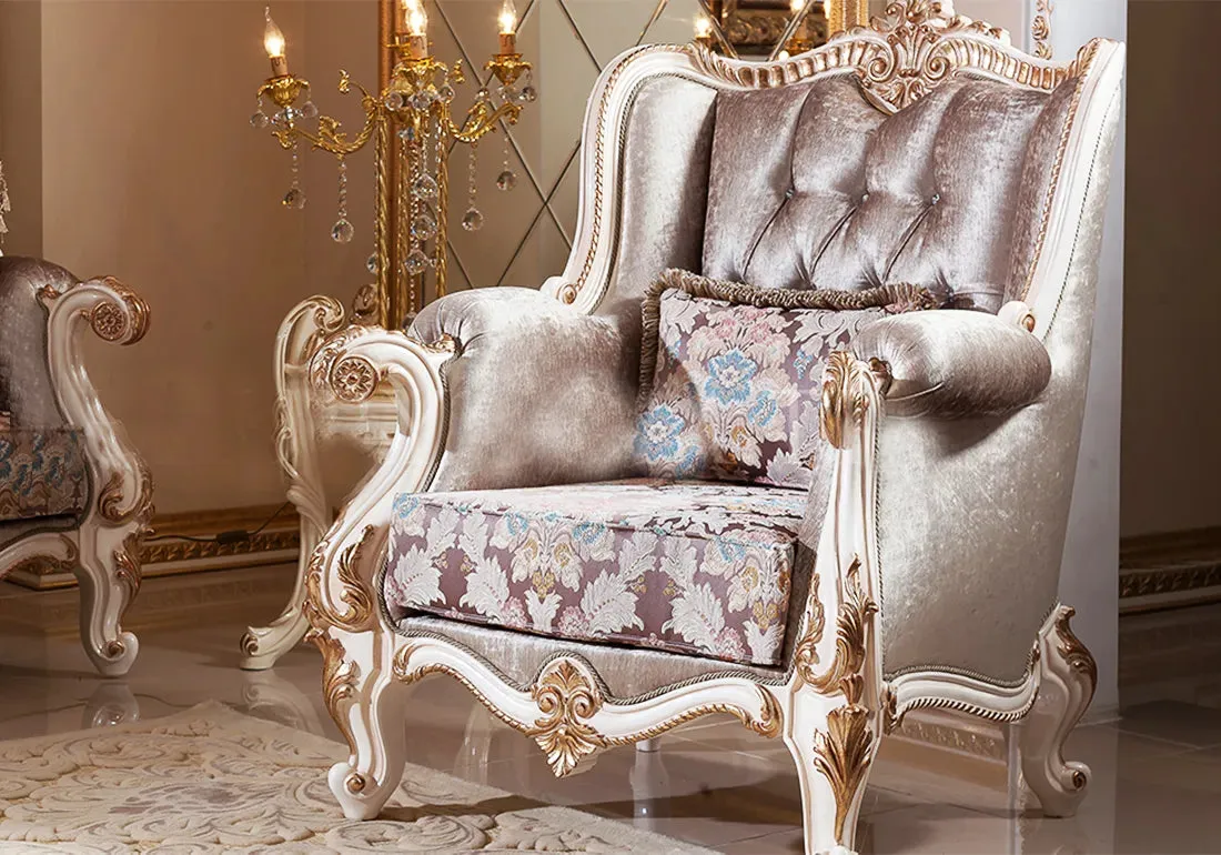 Royal And Luxury Style Handcrafted Beige Sofa Set