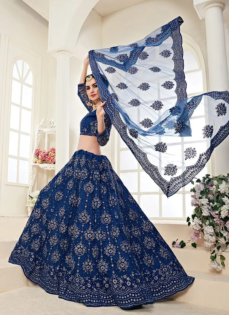 Royal Blue A Line Trendy Wedding Lehenga Choli