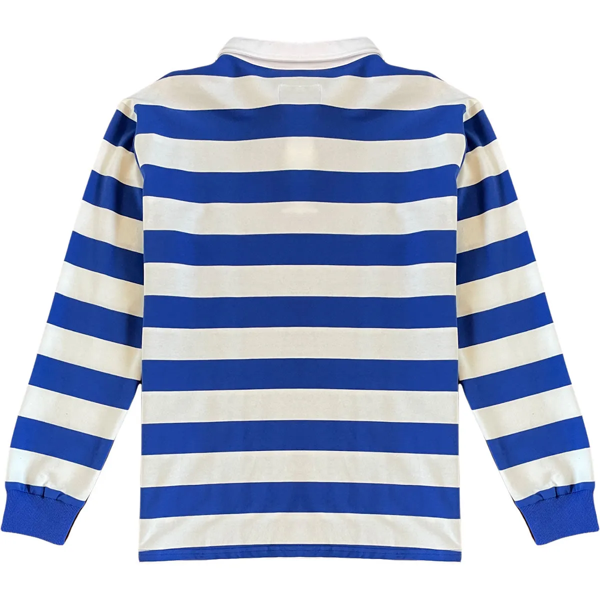 Royal Blue And Soft White Striped Mens Long Sleeve Rugby Shirt