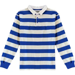 Royal Blue And Soft White Striped Mens Long Sleeve Rugby Shirt