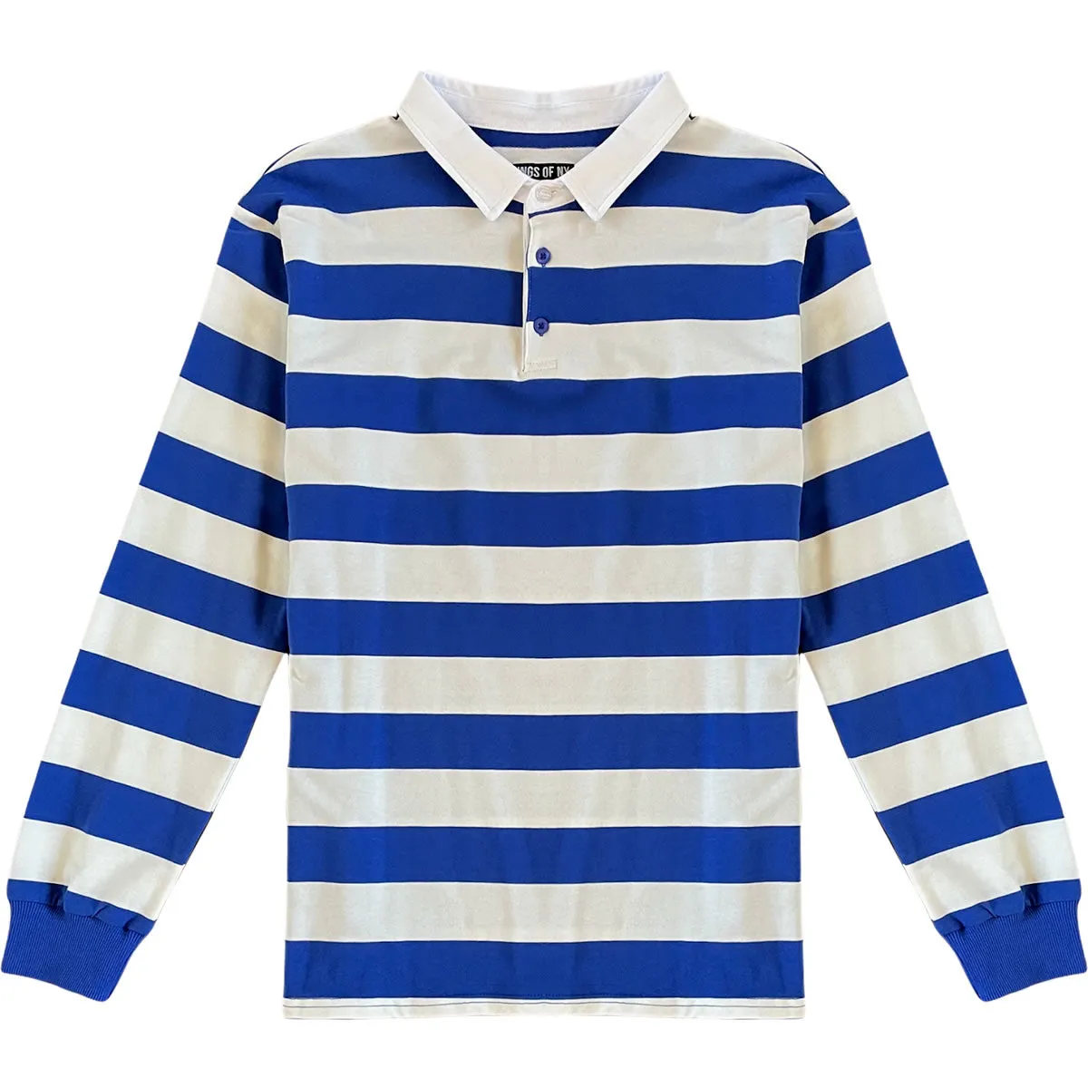 Royal Blue And Soft White Striped Mens Long Sleeve Rugby Shirt