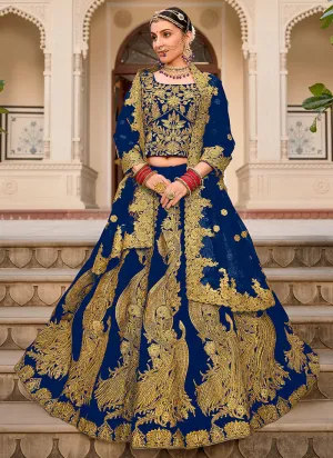 Royal Blue Cording Embroidery Wedding Lehenga Choli