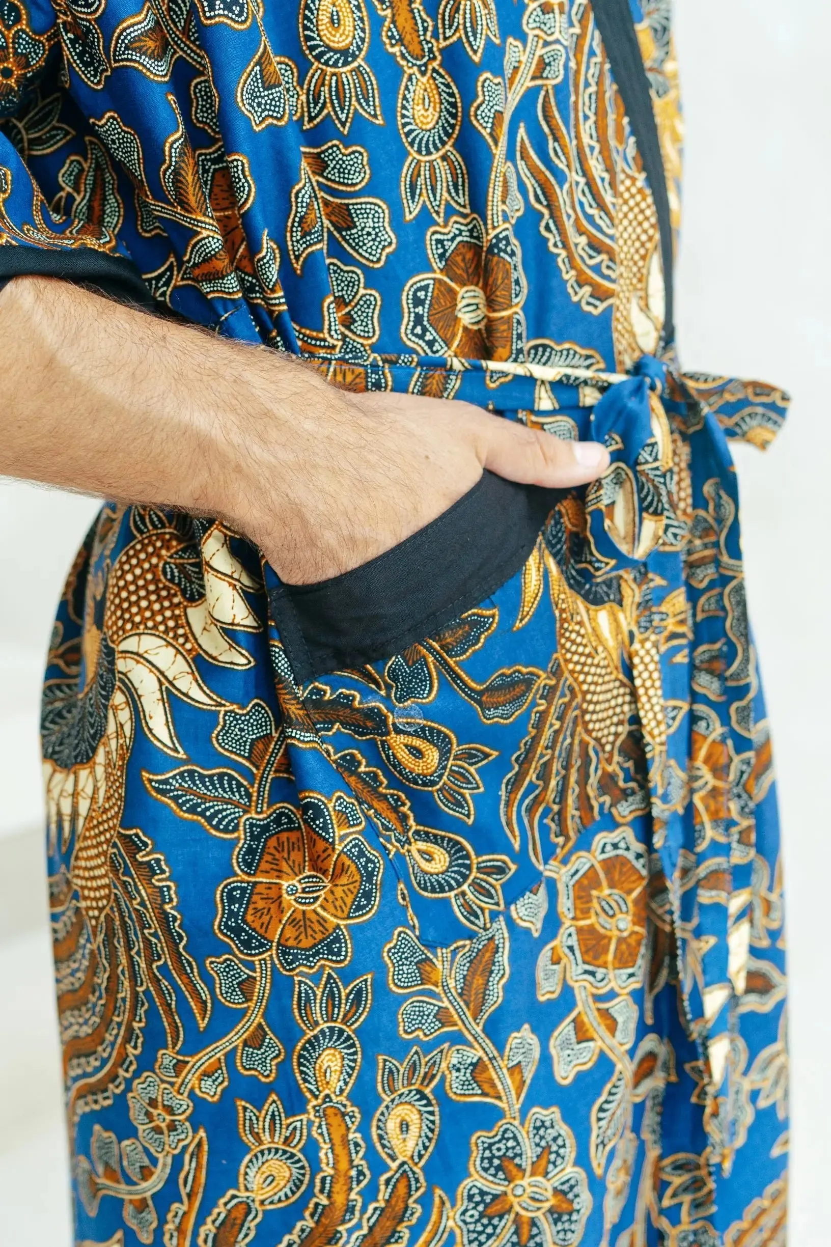 Royal Blue Cotton Men's Batik Robe