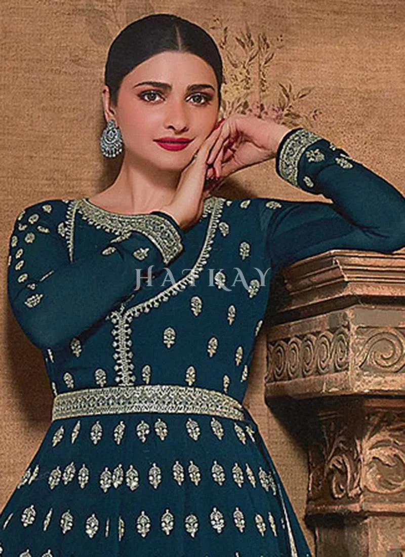 Royal Blue Embroidery Slit Style Anarkali Lehenga