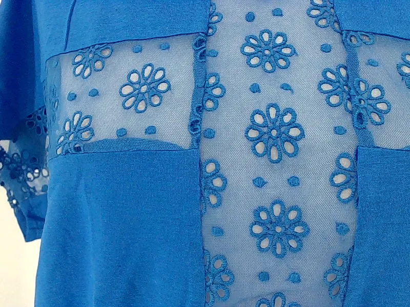 Royal Blue Floral Embroidered Blouse XSmall