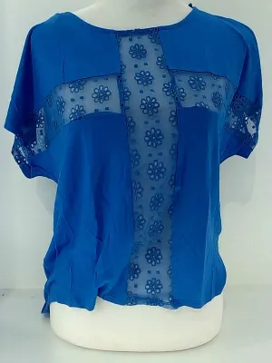 Royal Blue Floral Embroidered Blouse XSmall