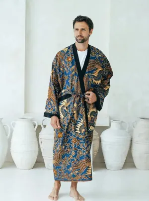 Royal Blue Men's Full Length Batik Robe