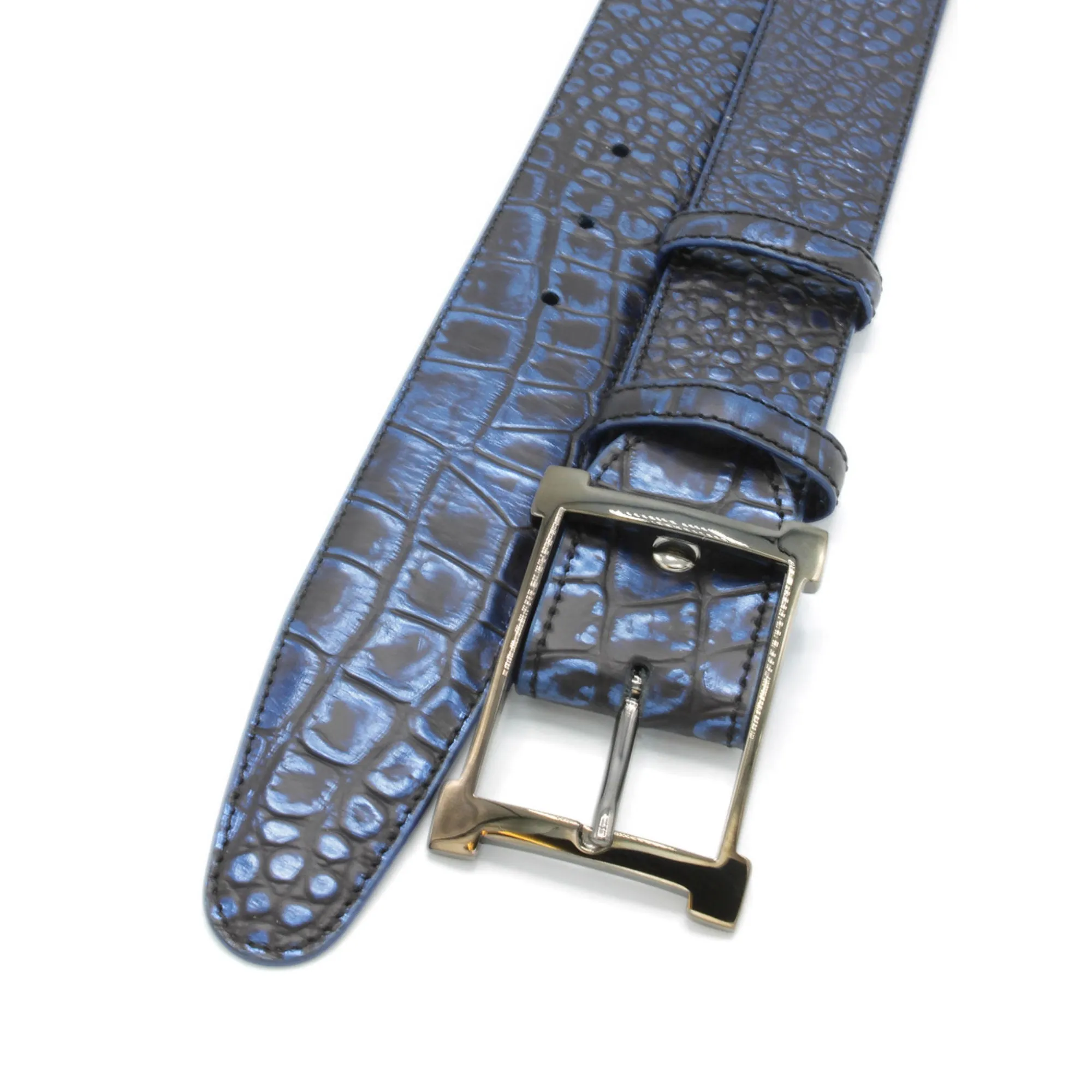 Royal Blue Mirror Effect Mock Croc Frame Belt