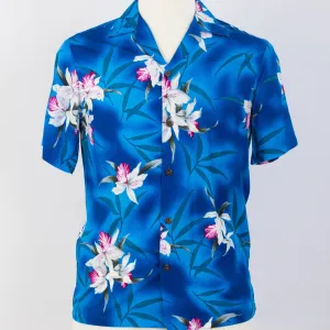 Royal Blue  Orchid Floral Print Shirt | Blue