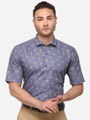 Royal Blue Printed Slim Fit Party Wear Shirt | JB Studio