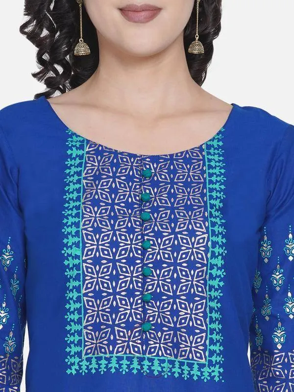 Royal Blue Printed Straight Cut Printed Kurta