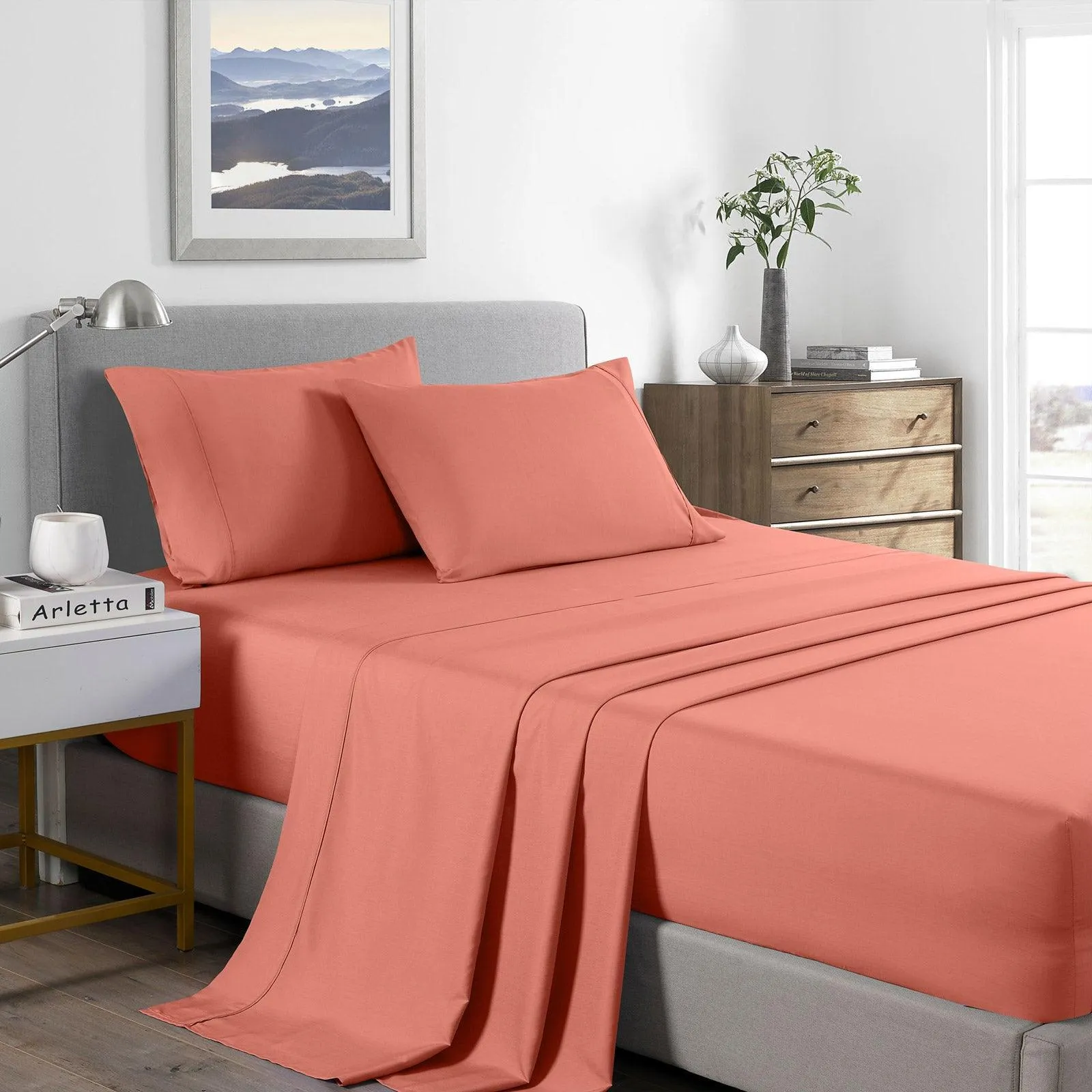 Royal Comfort 2000 Thread Count Bamboo Cooling Sheet Set Ultra Soft Bedding - Double - Peach