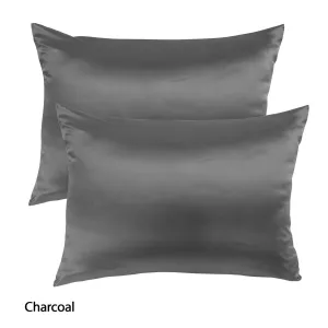 Royal Comfort Mulberry Soft Silk Hypoallergenic Pillowcase Twin Pack 51 x 76cm - Charcoal