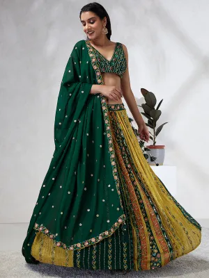 Royal Green Chiffon Lehenga Choli Set with Exquisite Sequin Embroidery & Threadwork