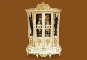 Royal Luxury European Style Solid Teak Wood Hand Carving Vitrine