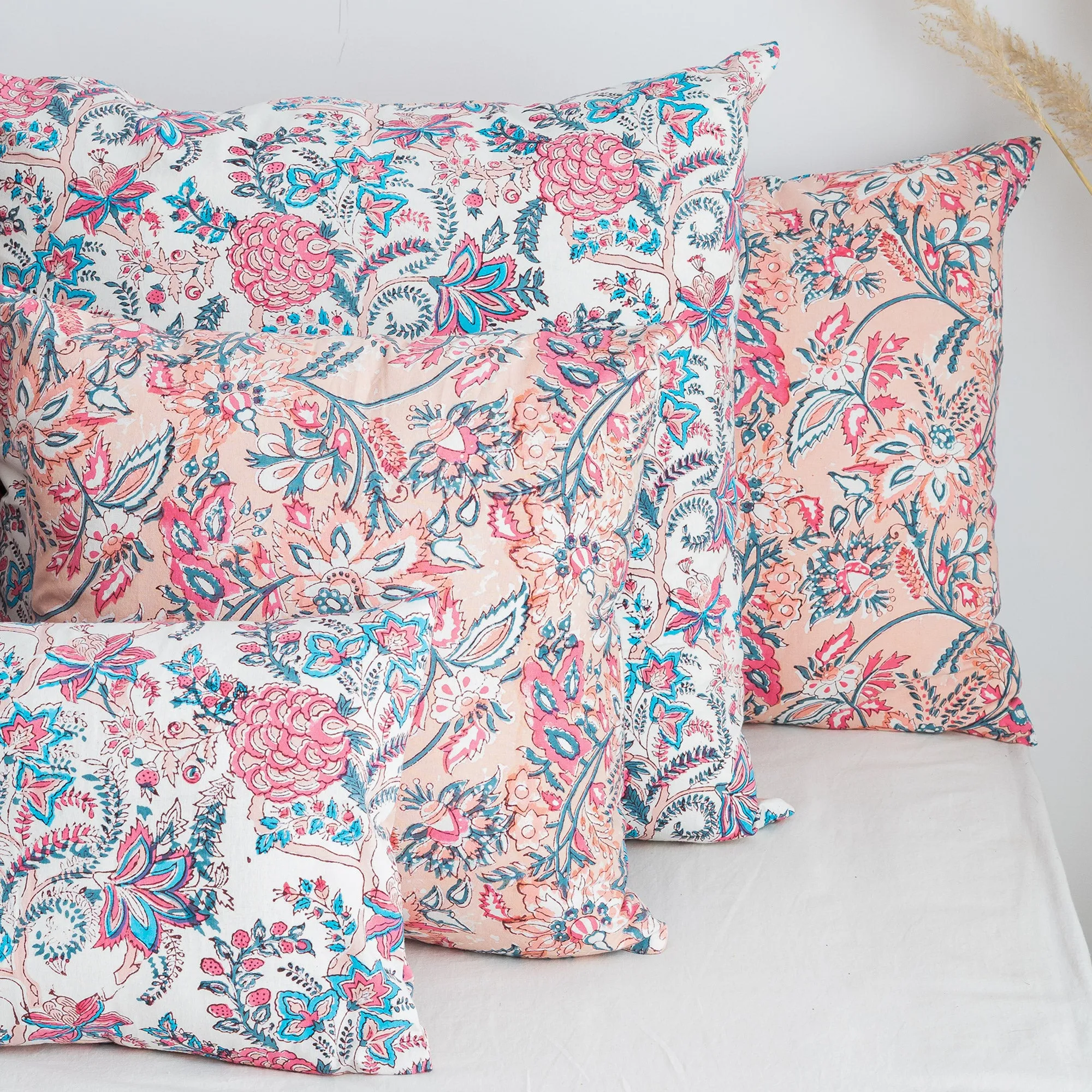 Royal Pink Floral Block Print Soft Cotton Duvet Covers With Shams