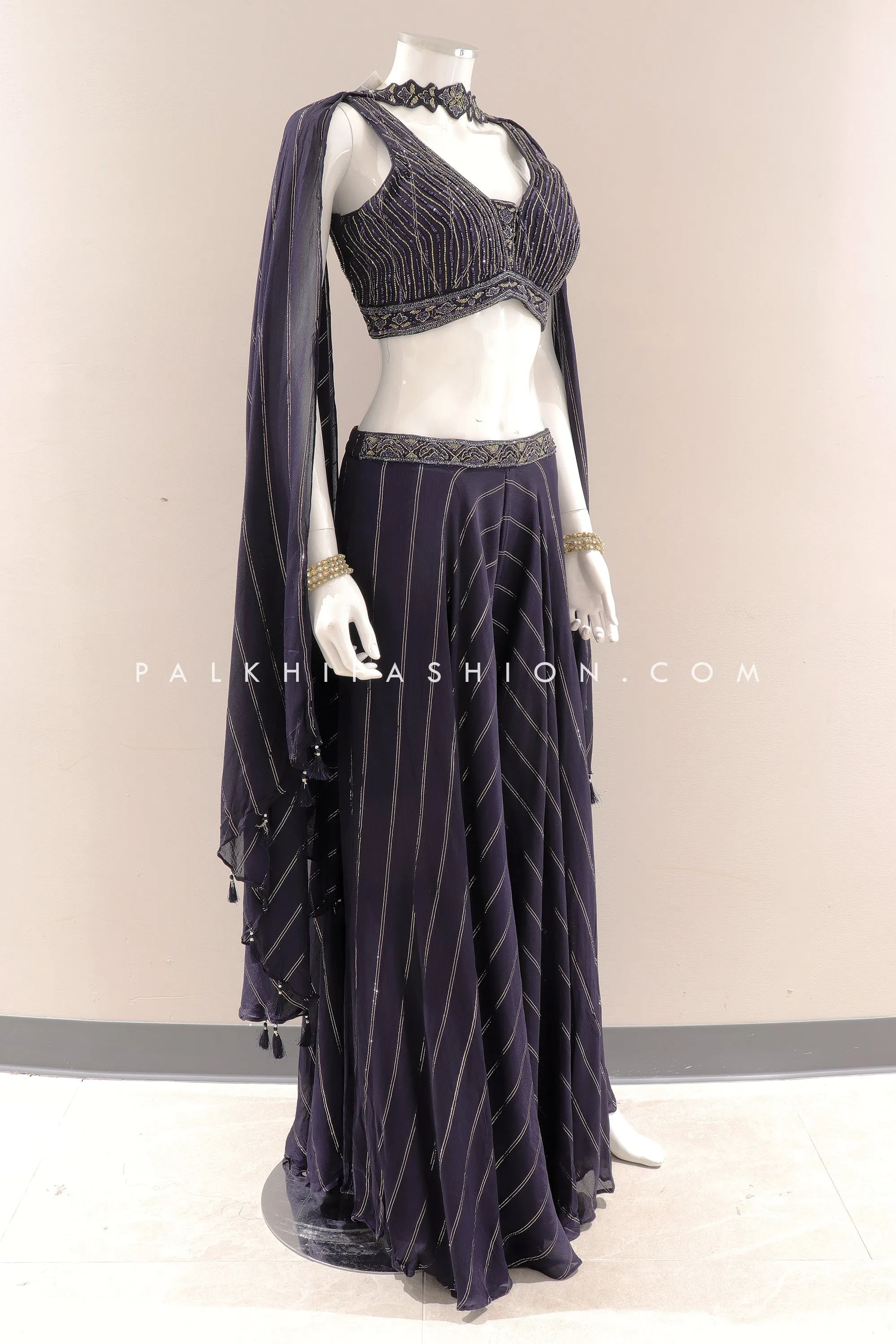 Royal Purple: Embroidered Crop Top Palazzo Outfit