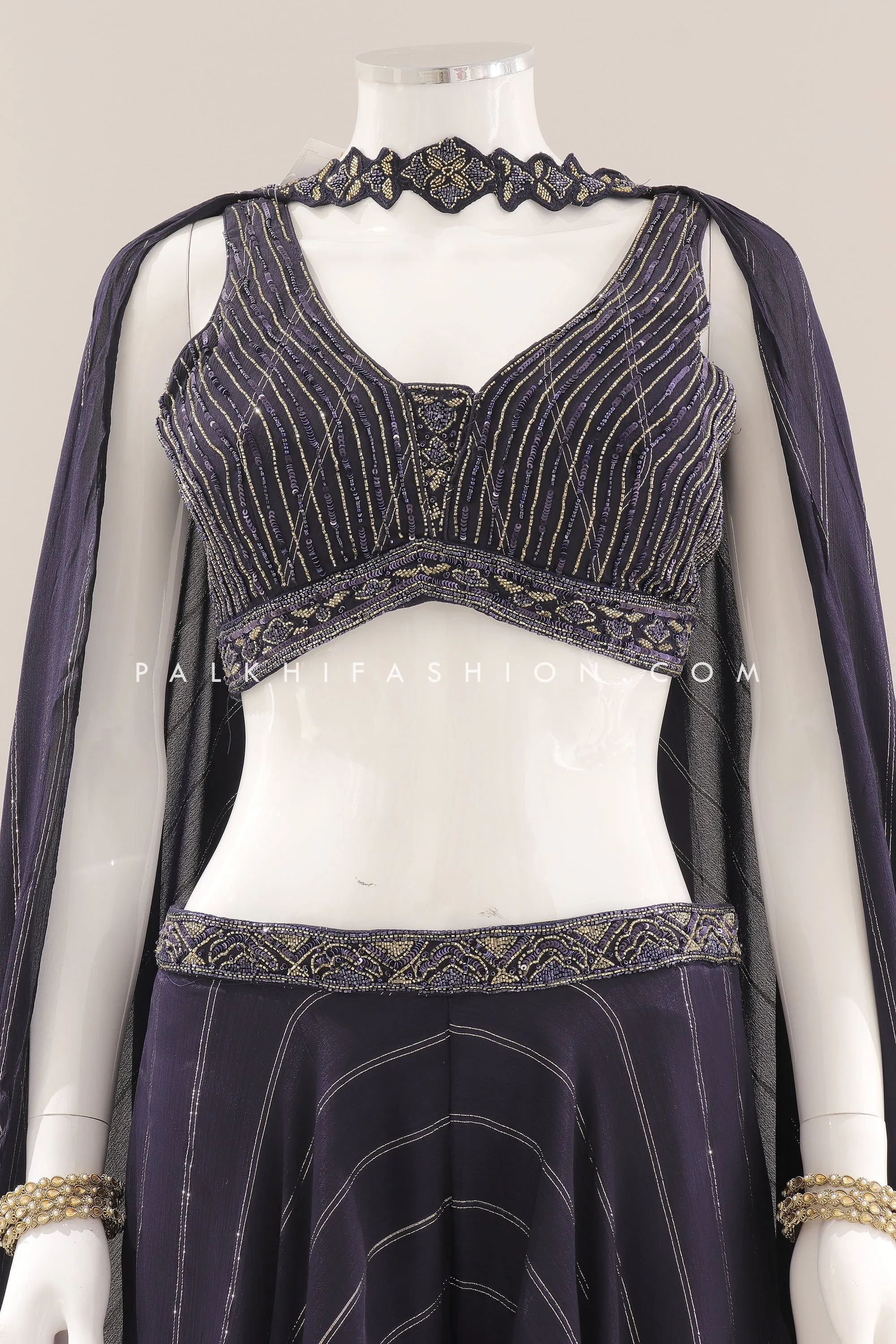 Royal Purple: Embroidered Crop Top Palazzo Outfit