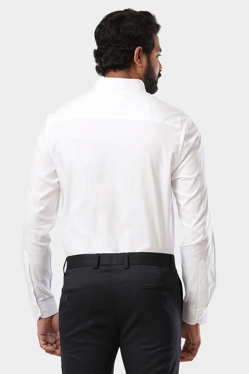 Royalty - 100% Cotton Dobby Formal White Shirt For Men | Uathayam