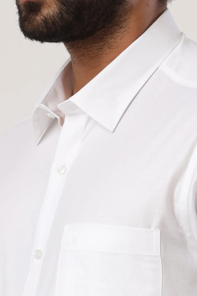 Royalty - 100% Cotton Dobby Formal White Shirt For Men | Uathayam