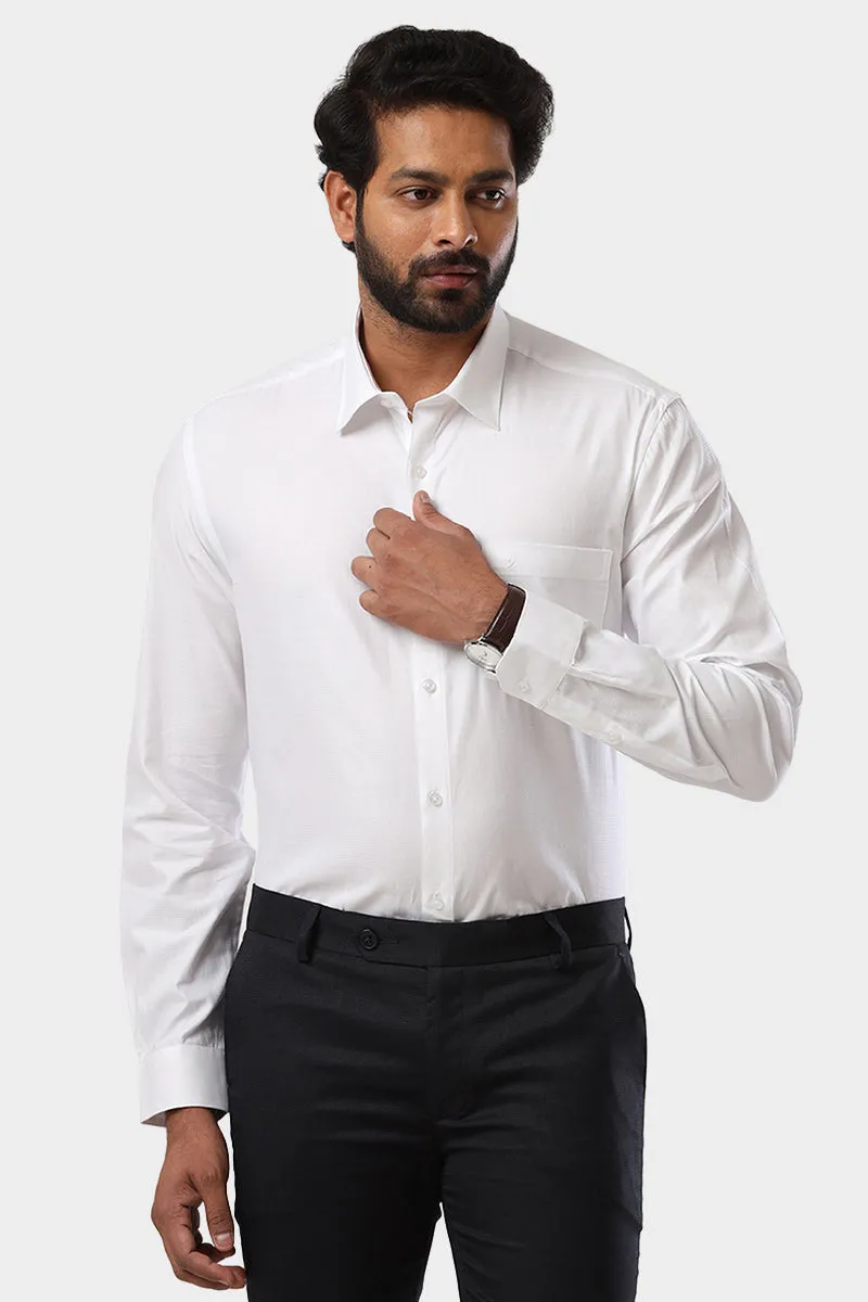 Royalty - 100% Cotton Dobby Formal White Shirt For Men | Uathayam