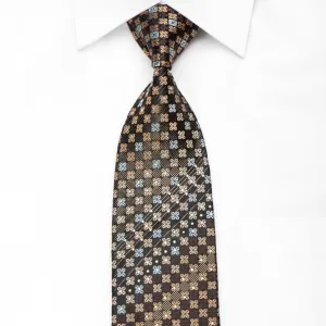 Roygen Men's Crystal Silk Necktie Brown Beige Geometric On Black With Sparkles