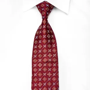 Roygen Men's Crystal Silk Necktie Geometric On Burgundy With Silver Sparkles