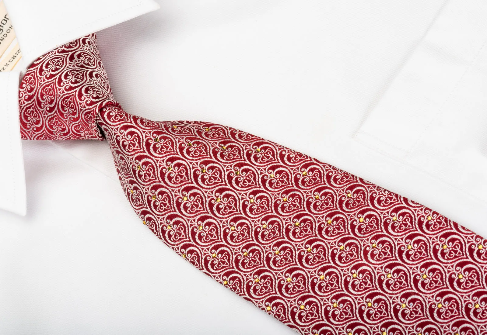 Roygen Silk Rhinestone Necktie Baroque On Red With Sparkles