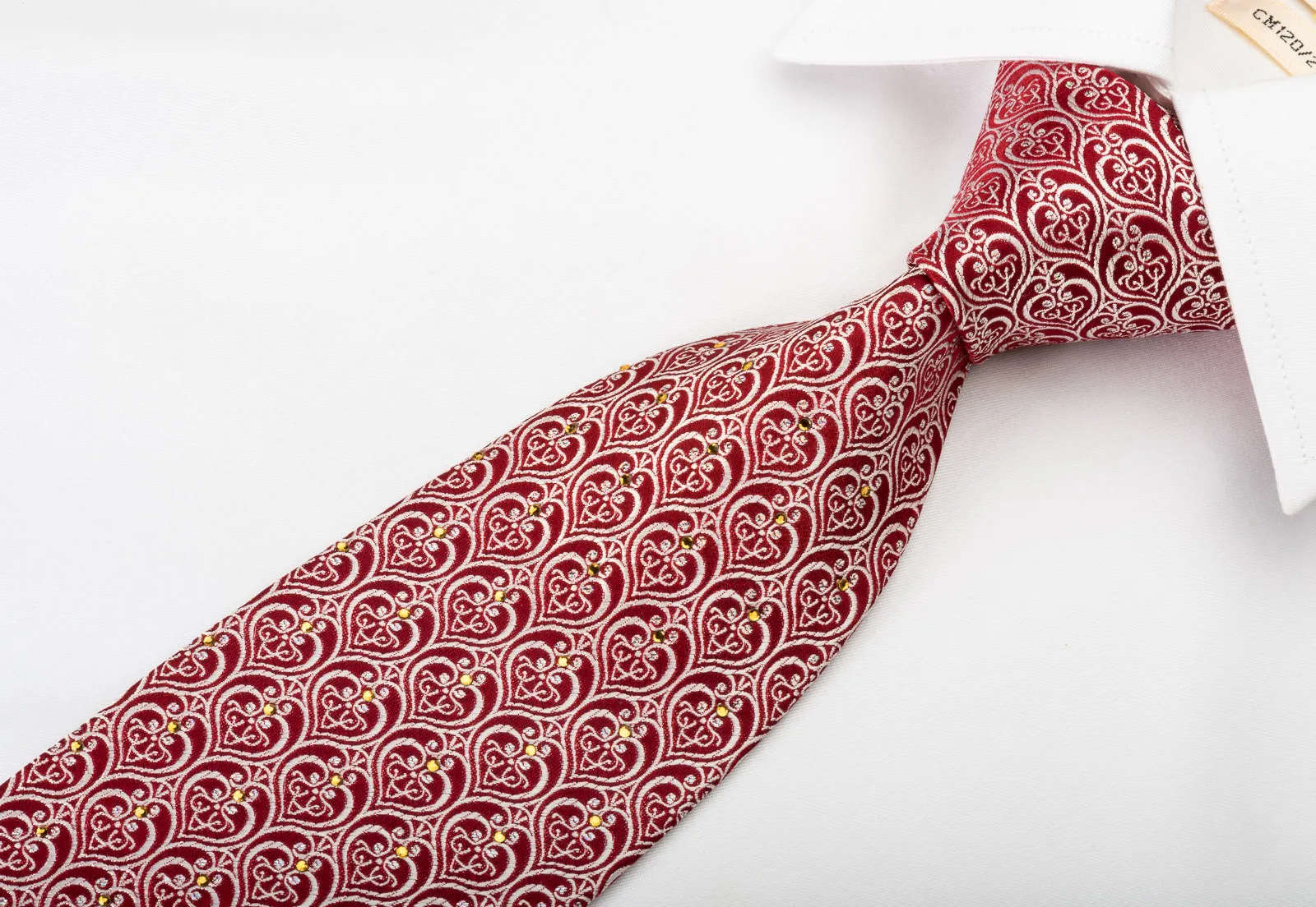 Roygen Silk Rhinestone Necktie Baroque On Red With Sparkles