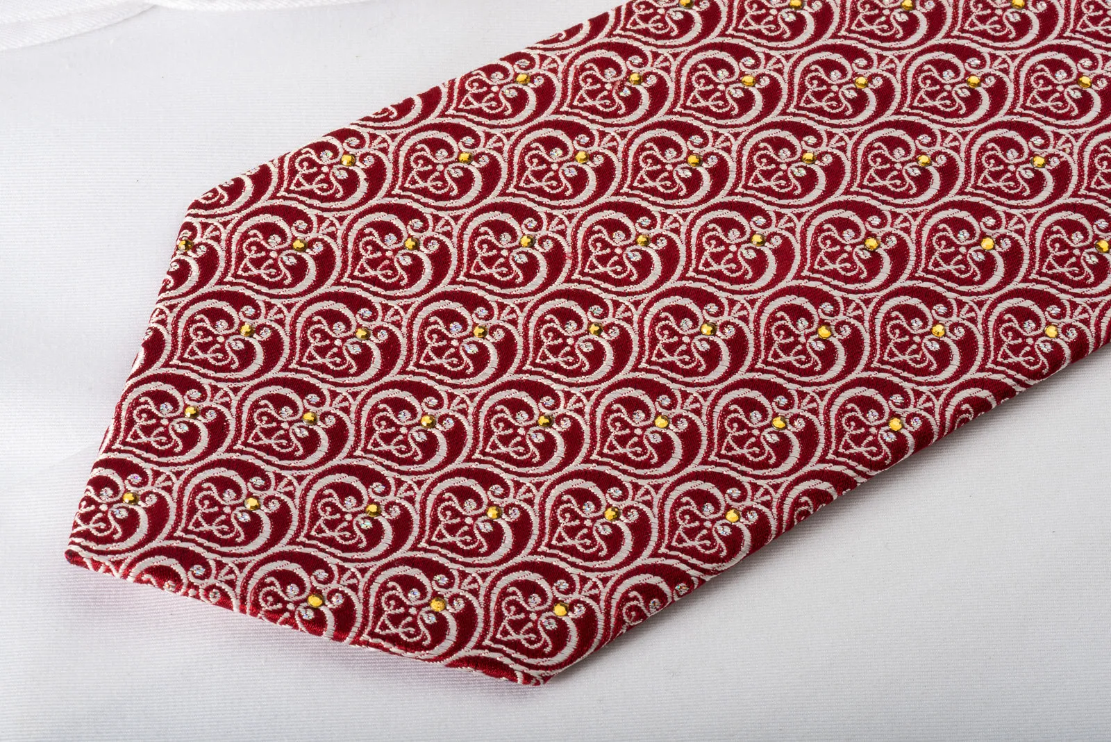 Roygen Silk Rhinestone Necktie Baroque On Red With Sparkles