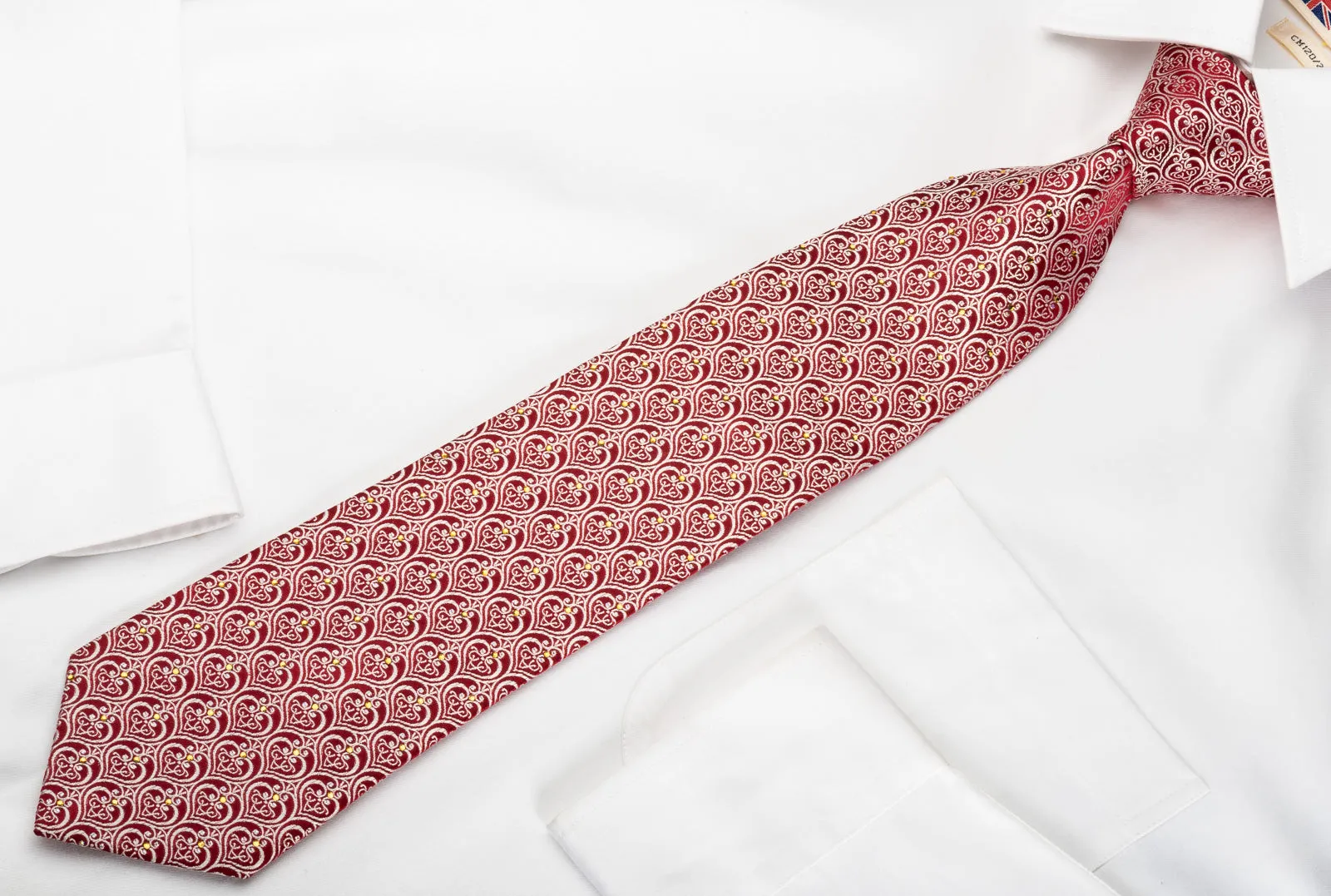 Roygen Silk Rhinestone Necktie Baroque On Red With Sparkles