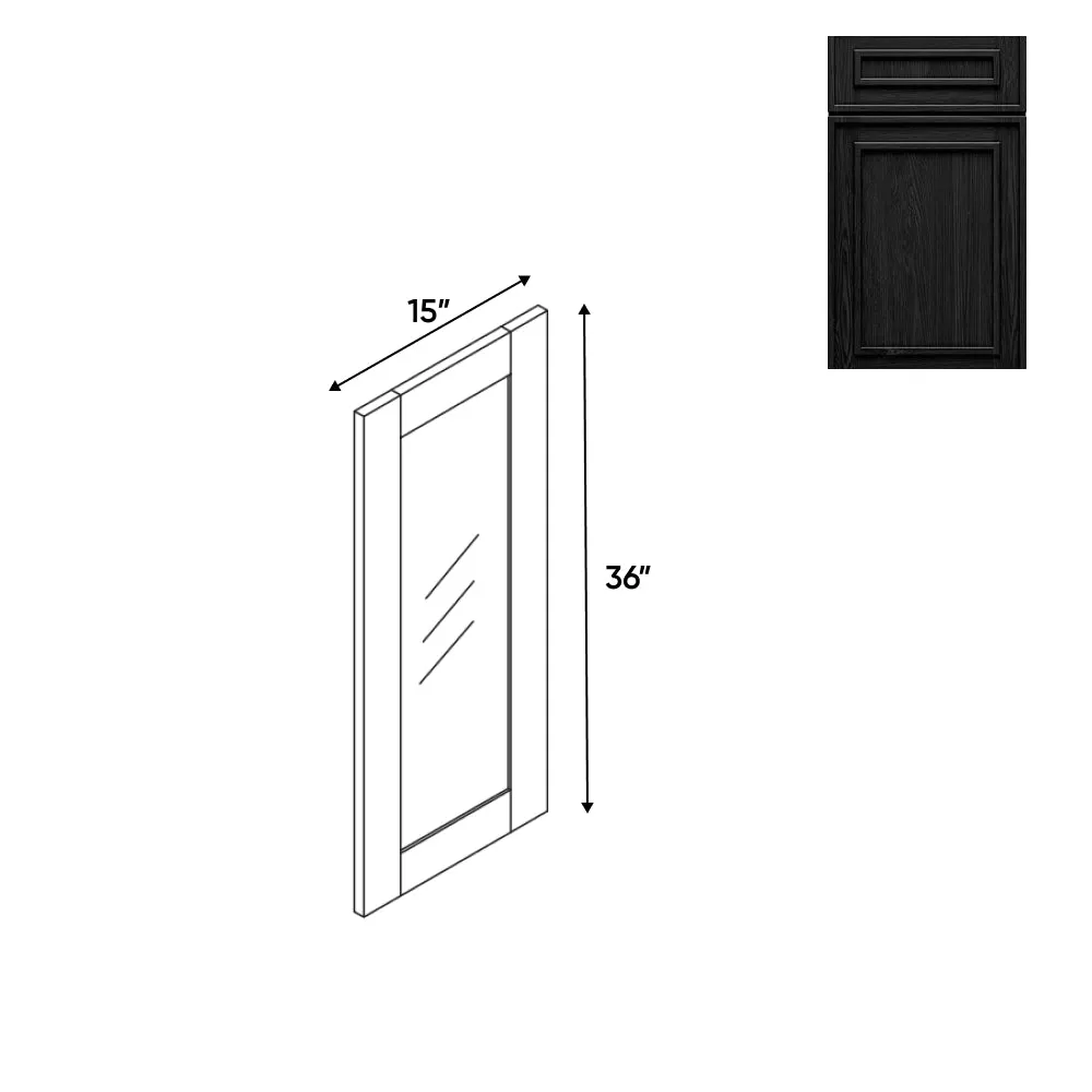 RTA - Elegant Shaker Black - 15"W x 36"H x 0.75"D - Wall Molding Glass Door with 1 Door