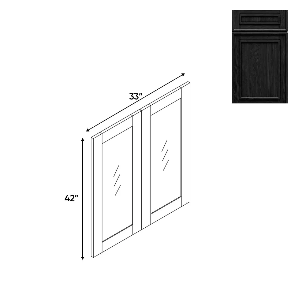 RTA - Elegant Shaker Black - 33"W x 42"H x 0.75"D - Wall Molding Glass Door with 2 Door