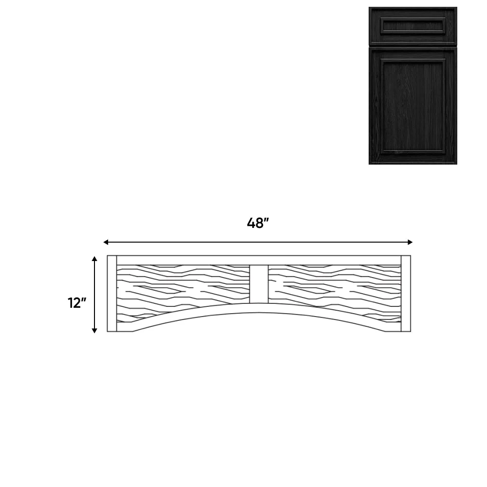 RTA - Elegant Shaker Black - 48"W x 12"H - Valance (Raised Wood Panel)