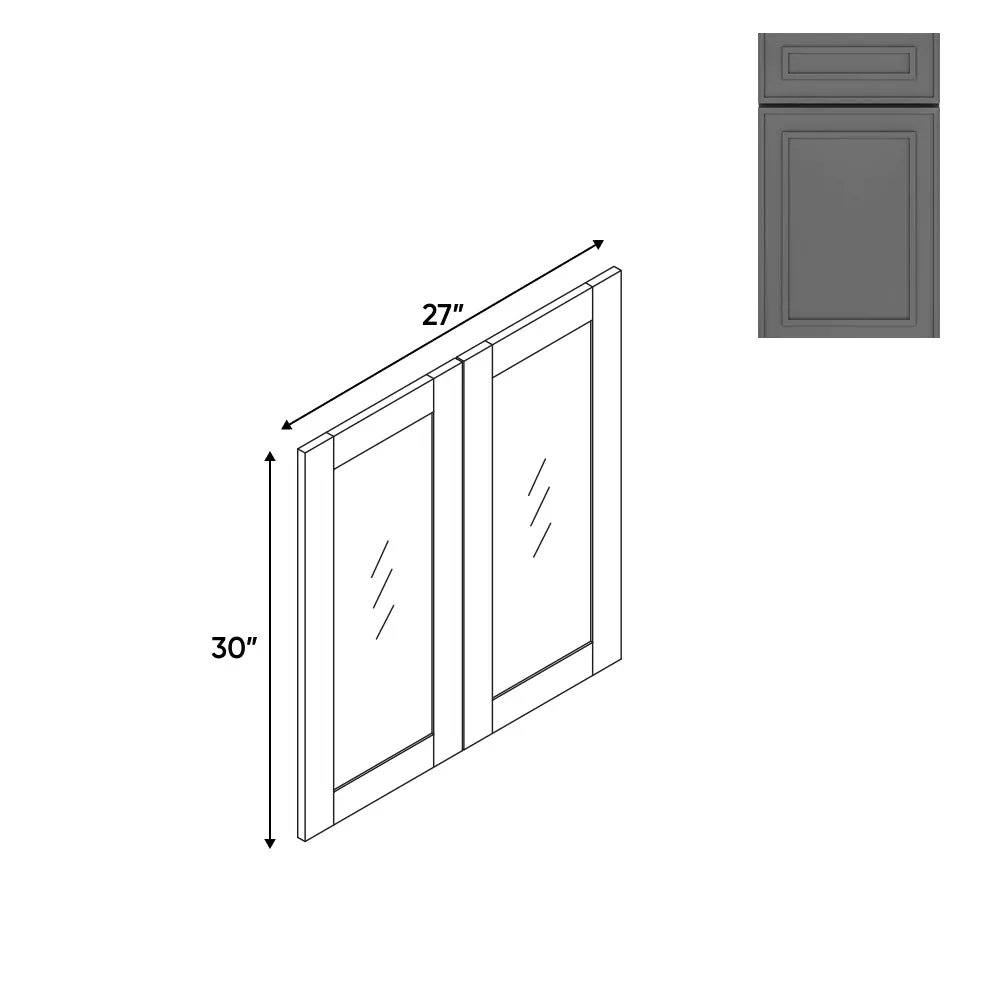 RTA - Elegant Shaker Grey - 27"W x 30"H x 0.75"D - Wall Molding Glass Door with 2 Door