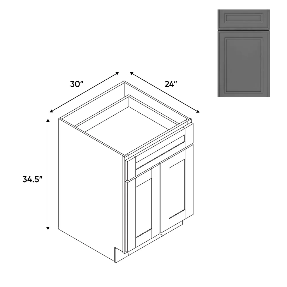 RTA - Elegant Shaker Grey - 30"W - Base Cabinet with 2 Door 1 Drawer 1 Shelf - 30"W x 34.5"H x 24"D