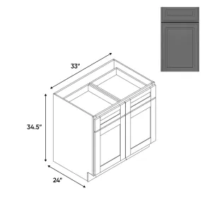 RTA - Elegant Shaker Grey - Base Cabinet with 2 Door 2 Drawer 1 Shelf - 33"W x 34.5"H x 24"D