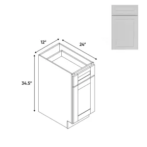 RTA - Elegant Shaker White - 12"W - Base Cabinet with 1 Door 1 Drawer 1 Shelf - 12"W x 34.5"H x 24"D