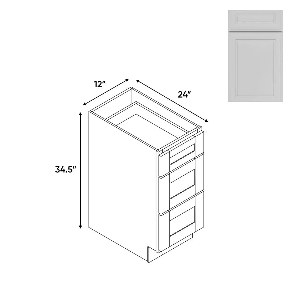 RTA - Elegant Shaker White - 12"W - Drawer Pack Base Cabinets with 3 Drawer - 12"W x 34.5"H x 24"D