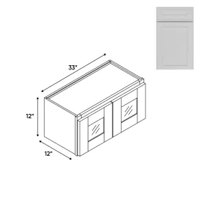 RTA - Elegant Shaker White - 33"W - Stack Up Wall Cabinet with Two Glass Door - 33"W x 12"H x 12"D